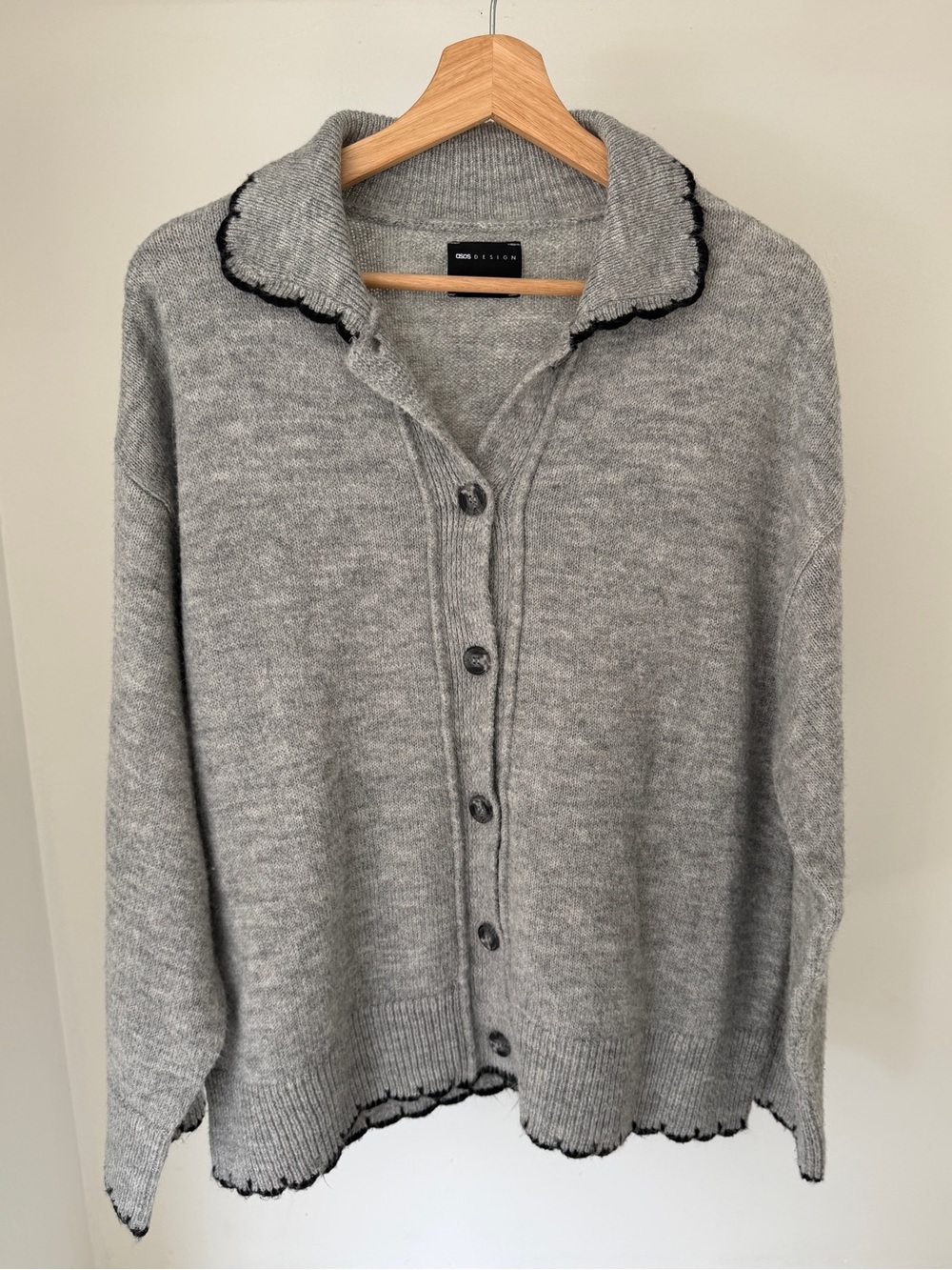 ASOS Gray Button-Up Knit Cardigan with Black Trim Small